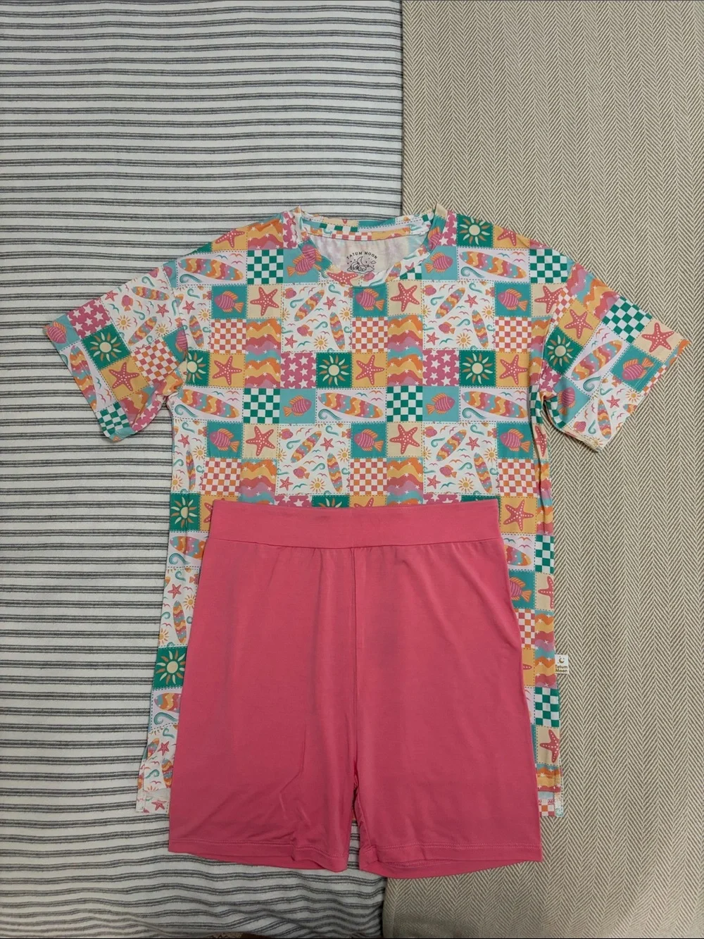 Tatum Moon Bamboo T-Shirt and Biker Shorts Set Pink Summer Beach Girls 12/14